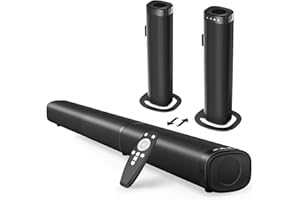 Puriom Sound Bar for Smart TV, 100W Sound Bar with Bluetooth 5.3/ARC/Opt/AUX Connect, 2-in-1 Detachable Home Soundbar, Home Theater Speaker & Bass Effect, for TV/PC/Projectors