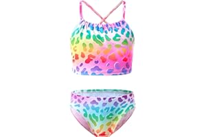 TENVDA Girls Swimsuit 2-Piece Halter Tankini Set Beach Sport Bathing Suit UPF 50+ Swimwear for 3-12 Years Old Kids