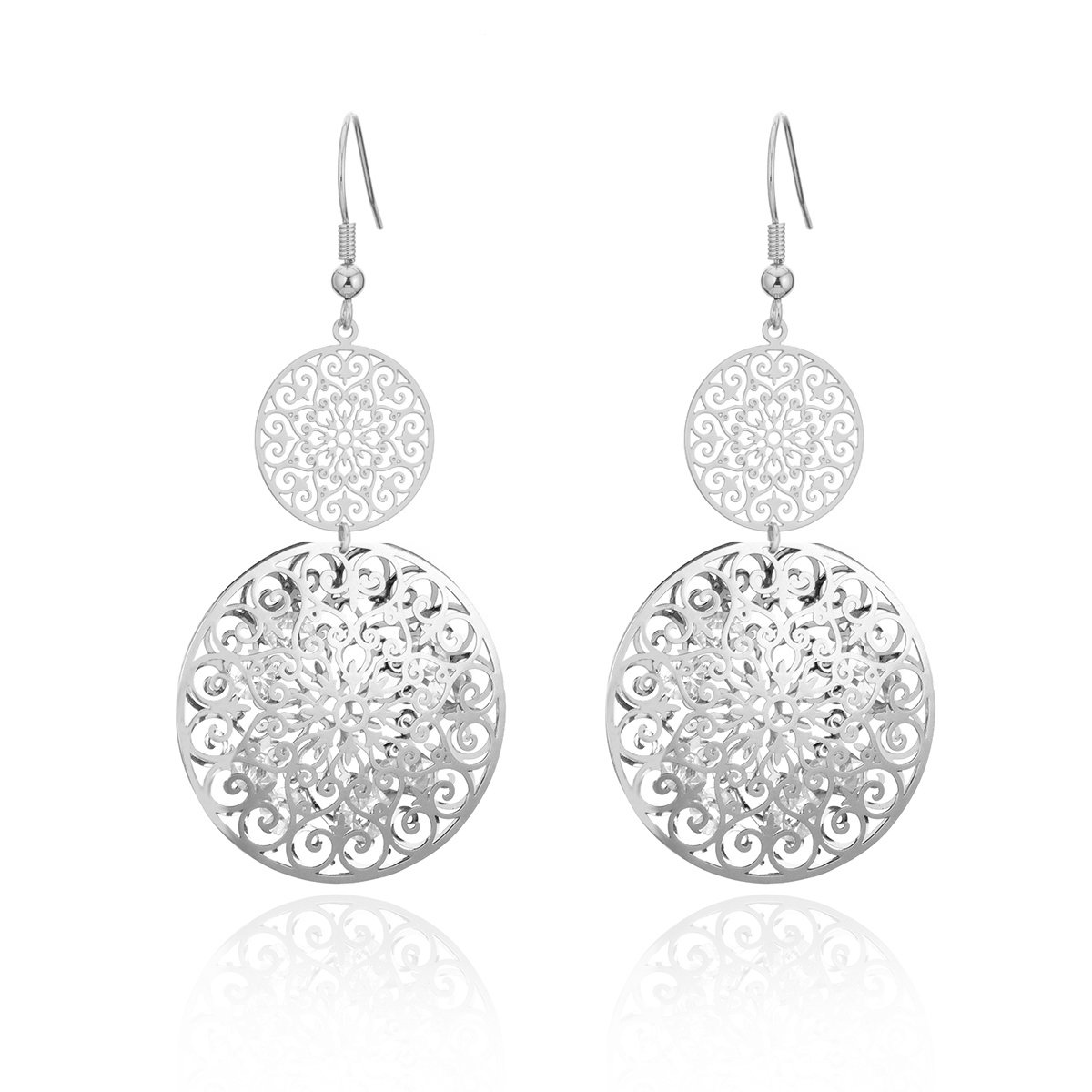 Hollow Dangle Earring for Women, Hypoallergenic Rose Gold/Silver Plated Drop Earring Insert Cubic Zirconia Crystal
