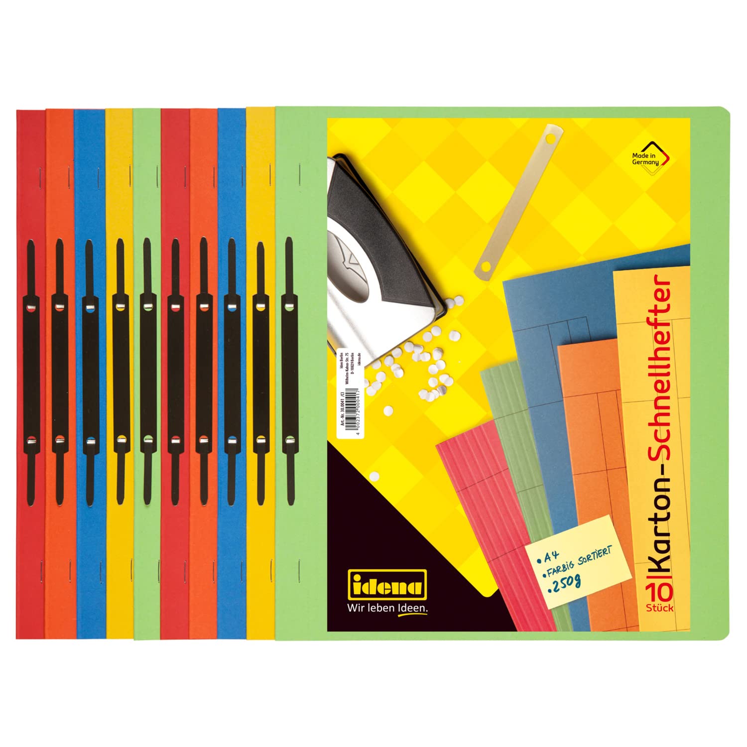 Idena 300041 Cardboard Folders A4 10 Items Green/Yellow/Red/Blue/Orange