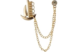 Knighthood Gold Boat with Gold Chain and Stone Detailing Lapel Pin Badge Coat Suit Wedding Gift Party Shirt Collar Accessories Brooch for Men