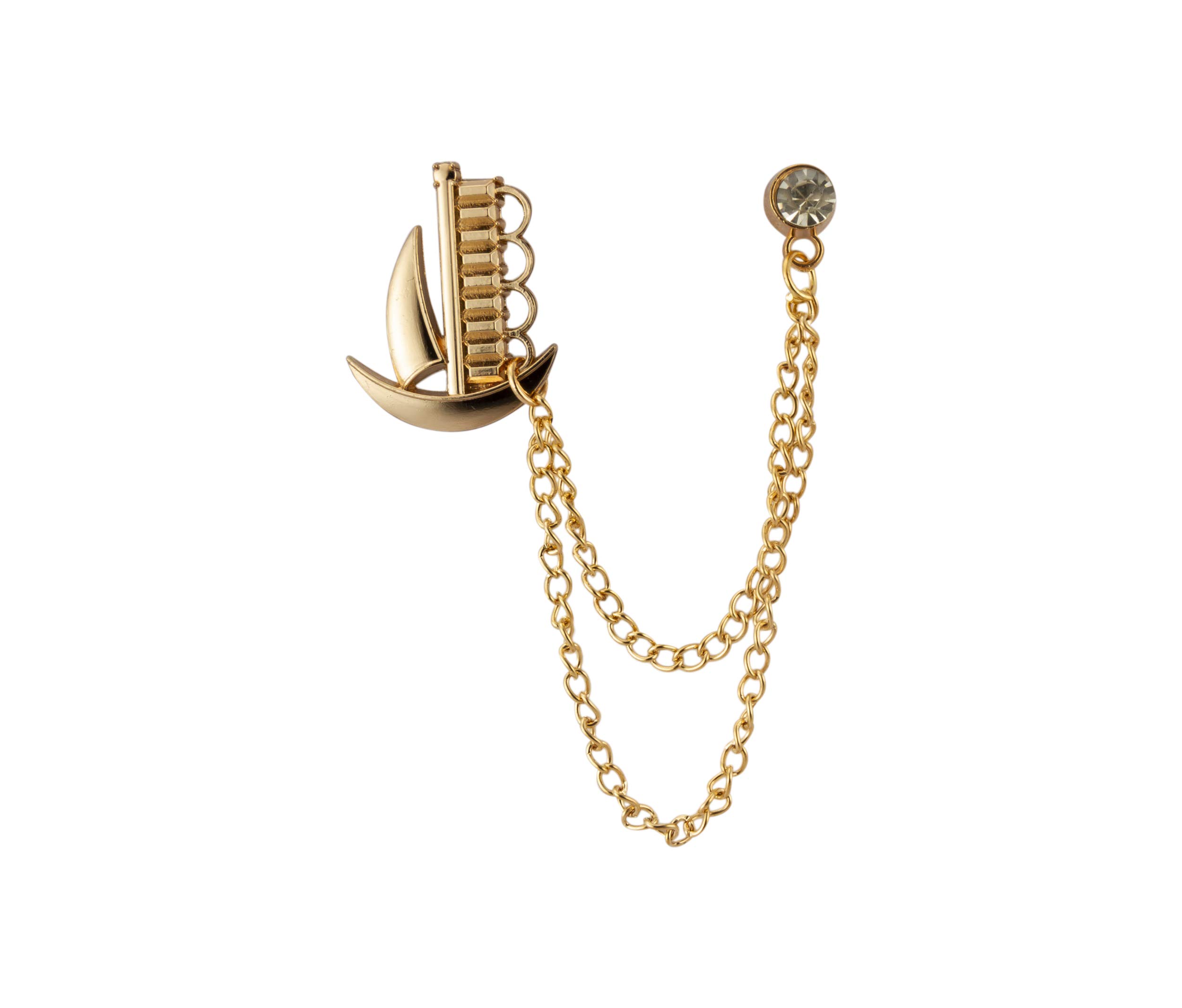 Brooch Lapel Pin for Men Gold Boat with Gold Chain and Stone Detailing Lapel Pin Badge Coat Suit Wedding Gift Party Shirt Collar Accessories