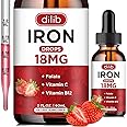 Liquid Iron Supplement for Women & Men Iron Drops Iron Supplements for Anemia with Folate, Vitamin C, B12 for Red Blood Cell Support-Strawberry, 2 Fl Oz