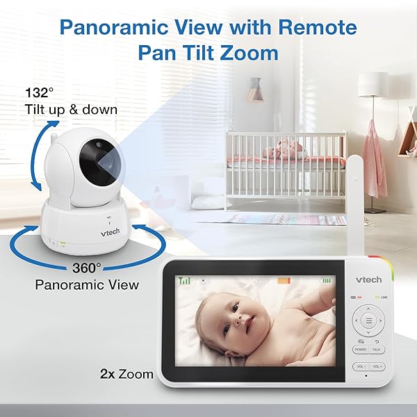 VTECH VM924 REMOTE PAN-TILT-ZOOM VIDEO BABY MONITOR, 5″ LCD SCREEN, UP TO 17 HRS VIDEO STREAMING, NIGHT VISION, UP TO 1000FT RANGE, SOOTHING SOUNDS, 2-WAY TALK, TEMPERATURE SENSOR,SECURED TRANSMISSION