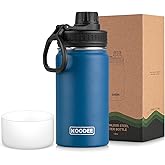 koodee Small Water Bottle 12 oz Stainless Steel Triple Wall Vacuum Insulated Wide Mouth Bottle with Leakproof Spout Lid (Navy)