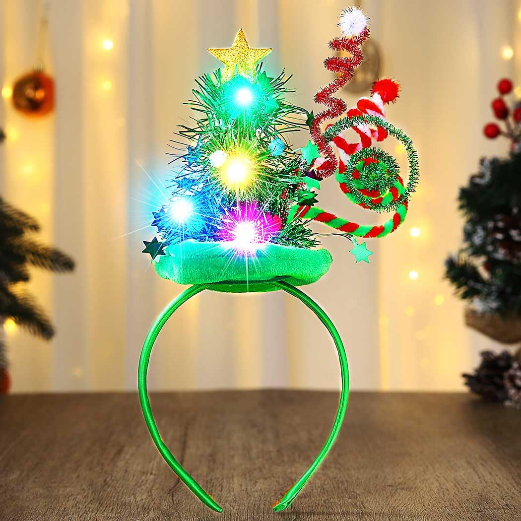 Zoestar Light Up Christmas Hat Headband LED Christmas Tree Headbands Glowing Xmas Headpiece Holiday Hair Accessories for Women (Green, One Size)