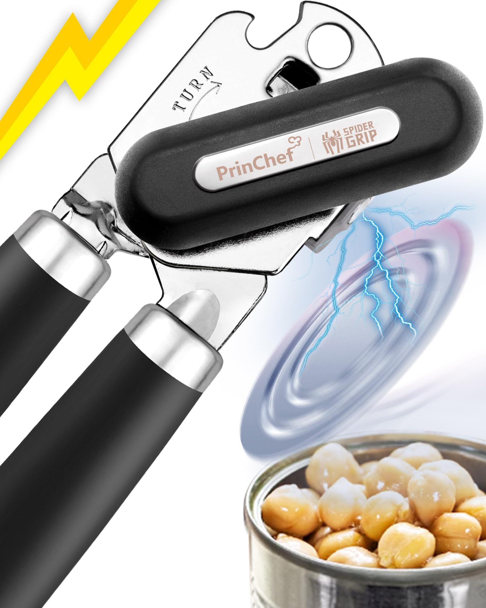 Photo 1 of [Upgraded] PrinChef Can Opener Manual with Magnet, Reinforced Gear and Blade, Smooth Edge Can Openers for Seniors with Arthritis, Comfortable Grip Handheld Can Cutter Bottle Opener with Magnet, Black