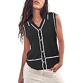 APRROOT Sweater Vest Womens Trendy Summer 2025 Lapel V Neck Button Down Vest Top Color Block Sleeveless Ribbed Knit Tank Tops