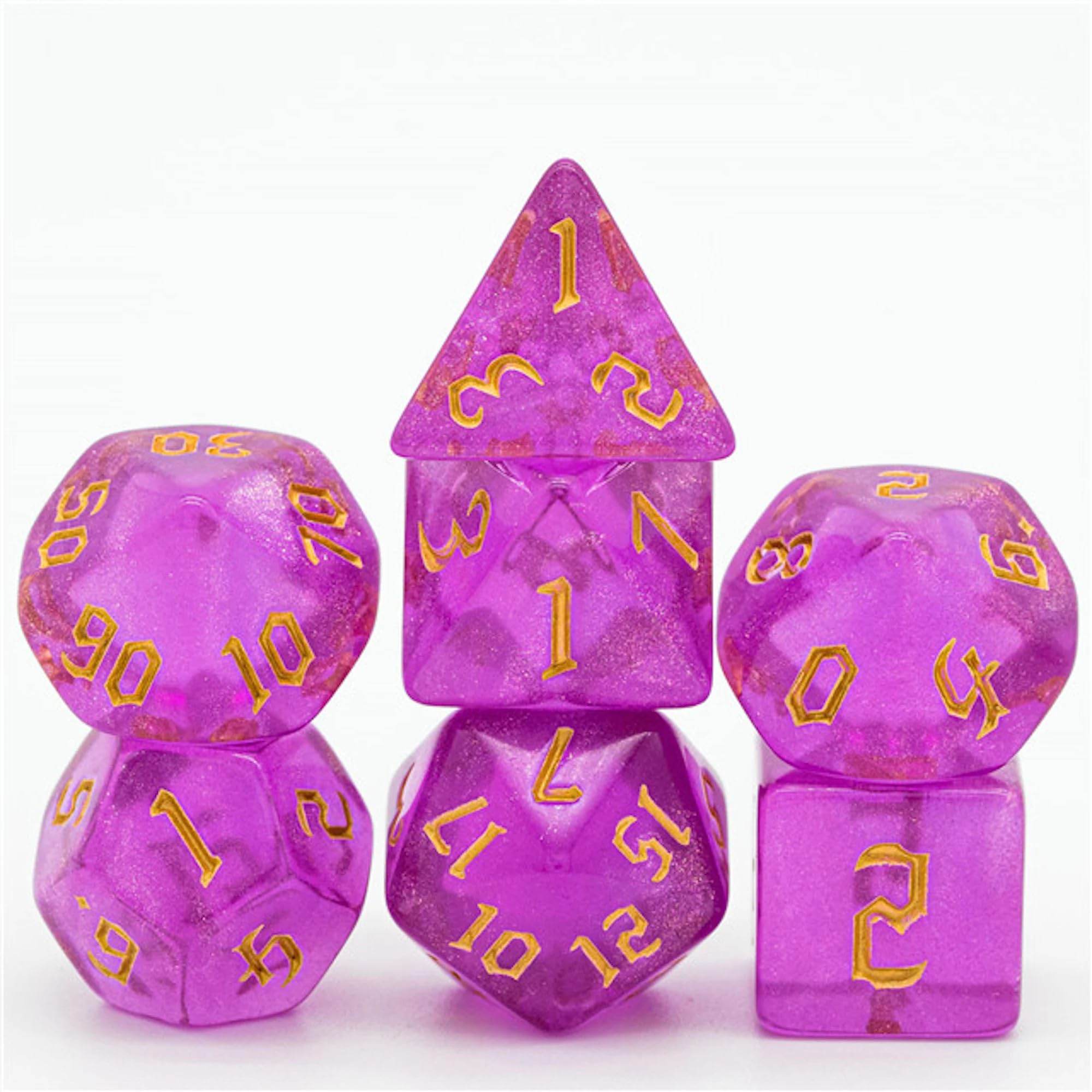 Enchanted Amethyst Glitter Dice Set – Mystical Purple Polyhedral RPG Dice for Epic Tabletop Quests