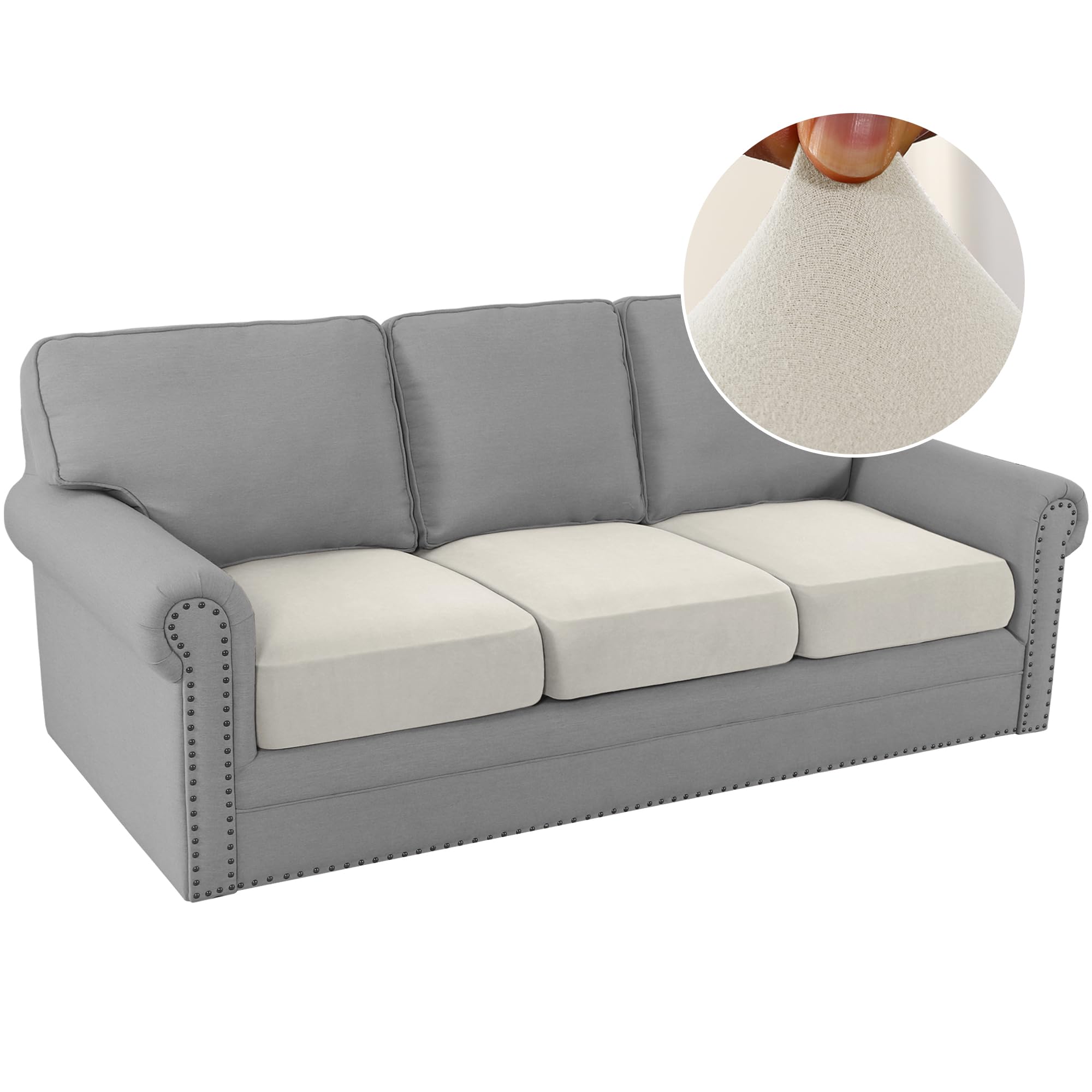 Photo 1 of H.VERSAILTEX Fleece Couch Cushion Covers Stretch Couch Covers for 3 Cushion Couch Sofa Thick and Soft Couch Covers Washable (3 Piece Sofa Cushion Cover, Pale Oak)