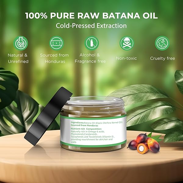MYSENSE RAW BATANA OIL, 100% PURE UNREFINED AND ORGANIC GROWTH OIL FROM HONDURAS, SCALP CARE FOR WOMEN & MEN, PREVENT HAIR LOSS, PROMOTE HAIR THICKNESS