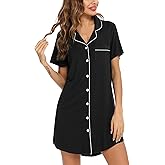 Pjmlifecoco Nightgown for Women Button Down Sleepshirt Short/Long Sleeve Nightdress Soft Modal Sleepwear S-XXL