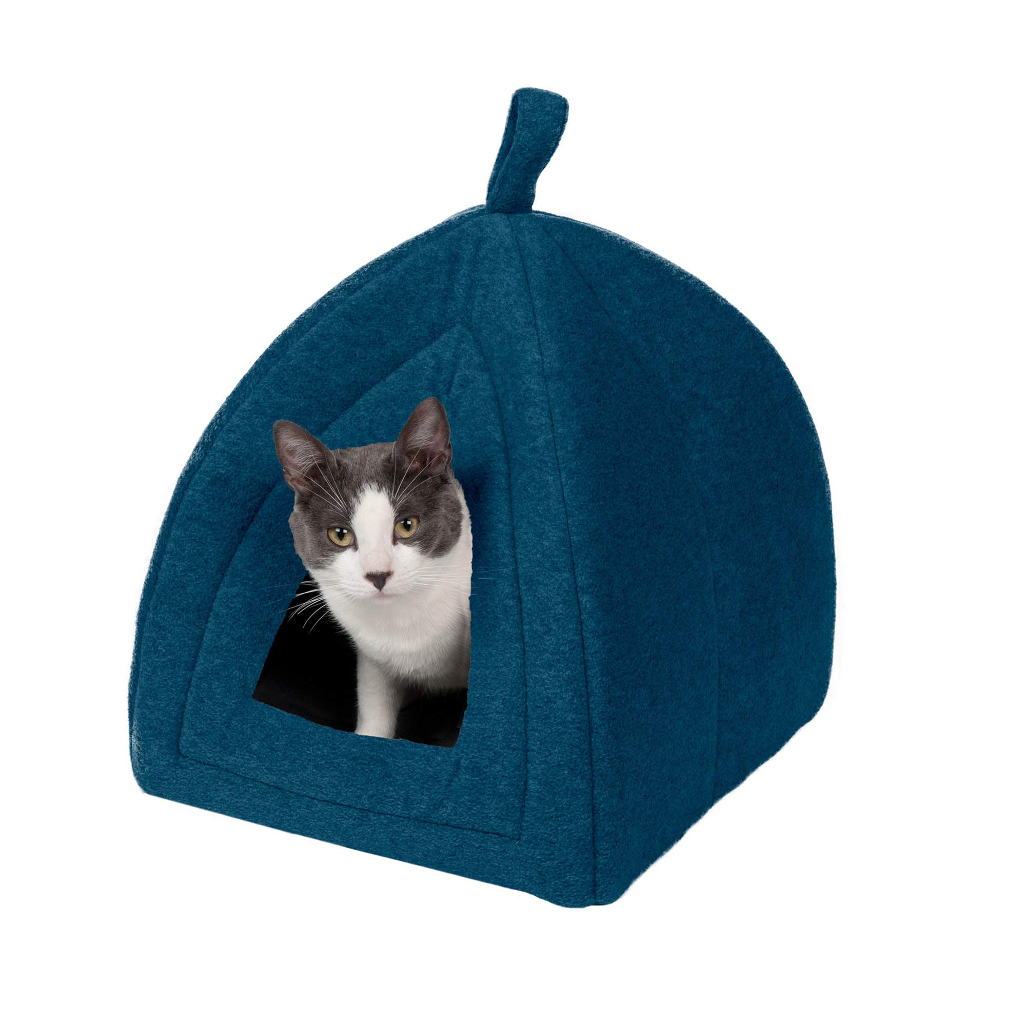 Photo 1 of Furhaven Cat Bed Cave for Indoor Cats & Small Dogs, Washable & Foldable w/ Removable Cushion - Polar Fleece Pet Tent - Lagoon Blue, Small, 16.0"L x 13.0"W x 13.0"Th