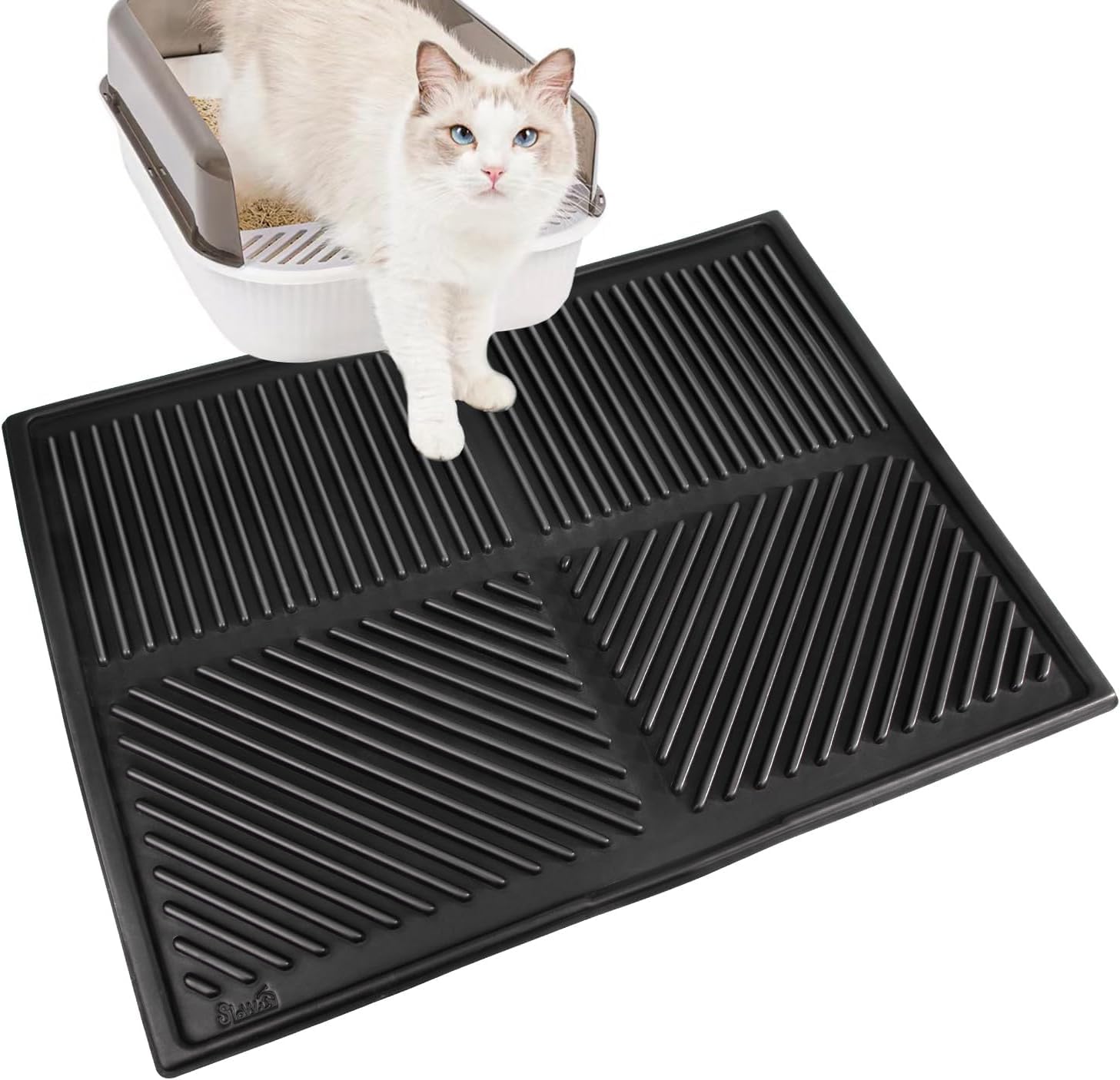 Eyein Cat Litter Mat, 100% Waterproof Urine Proof One-piece Molded Scatter Control Litter Box Mat, Easy Clean Washable Litter Trapping Mat Non-Slip Kitty Litter Rug(80x60cm)