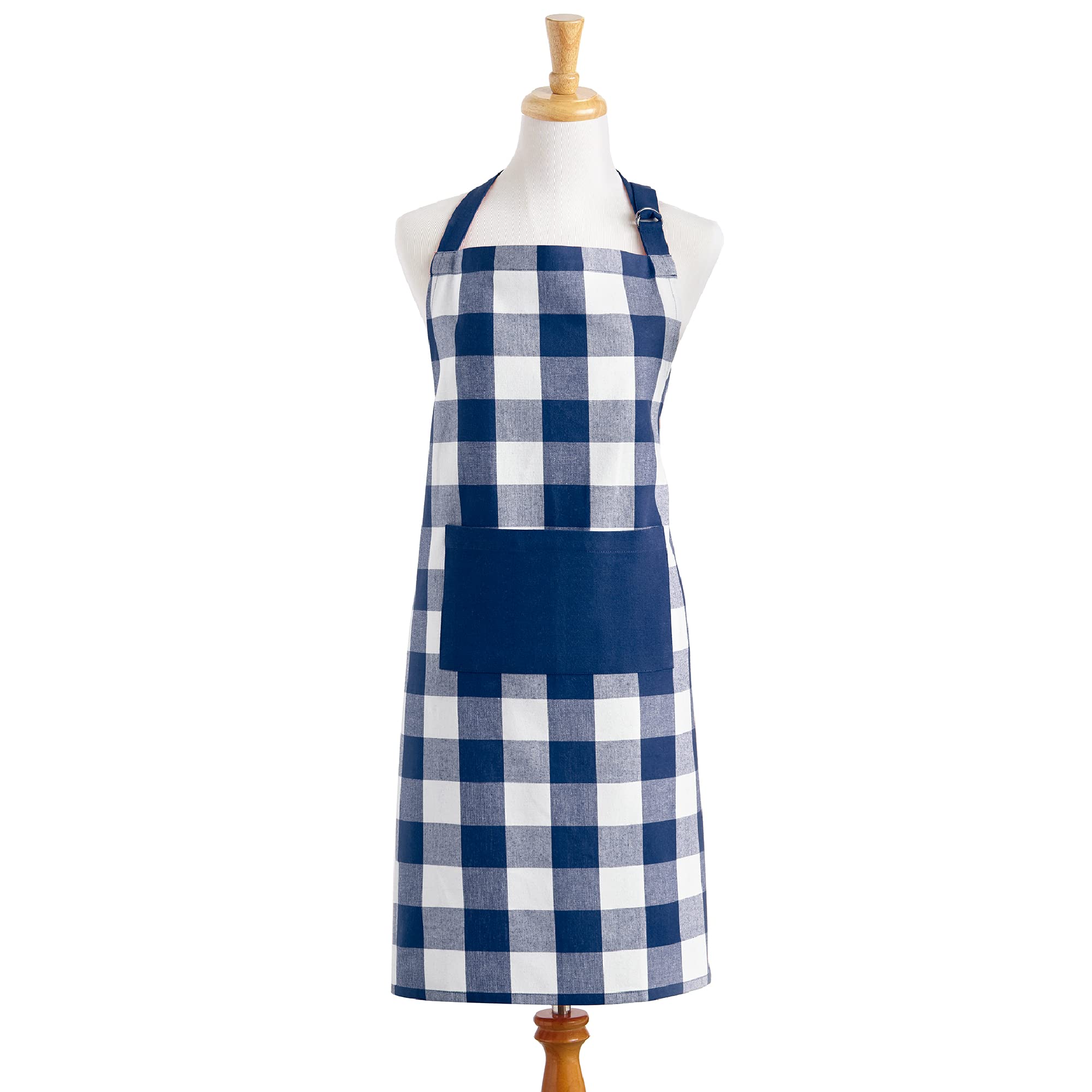 Elrene Home Fashions Farmhouse Living Buffalo-Check Kitchen Apron with Pocket, 28" x 33", Blue/White