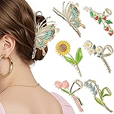 Yuxung 6 Pcs Flower Metal Hair Claw Clips for Women Cute Large Strong Hold Non Slip Clamps Elegant Tulip Lily Butterfly Floral Strawberry Barrettes Claws Accessories for Long Thick Thin Curly Hair