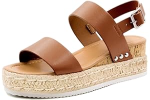 Athlefit Women's Espadrilles Sandals Ankle Strap Buckle Wedge Sandal Open Toe Studded Platform Sandals