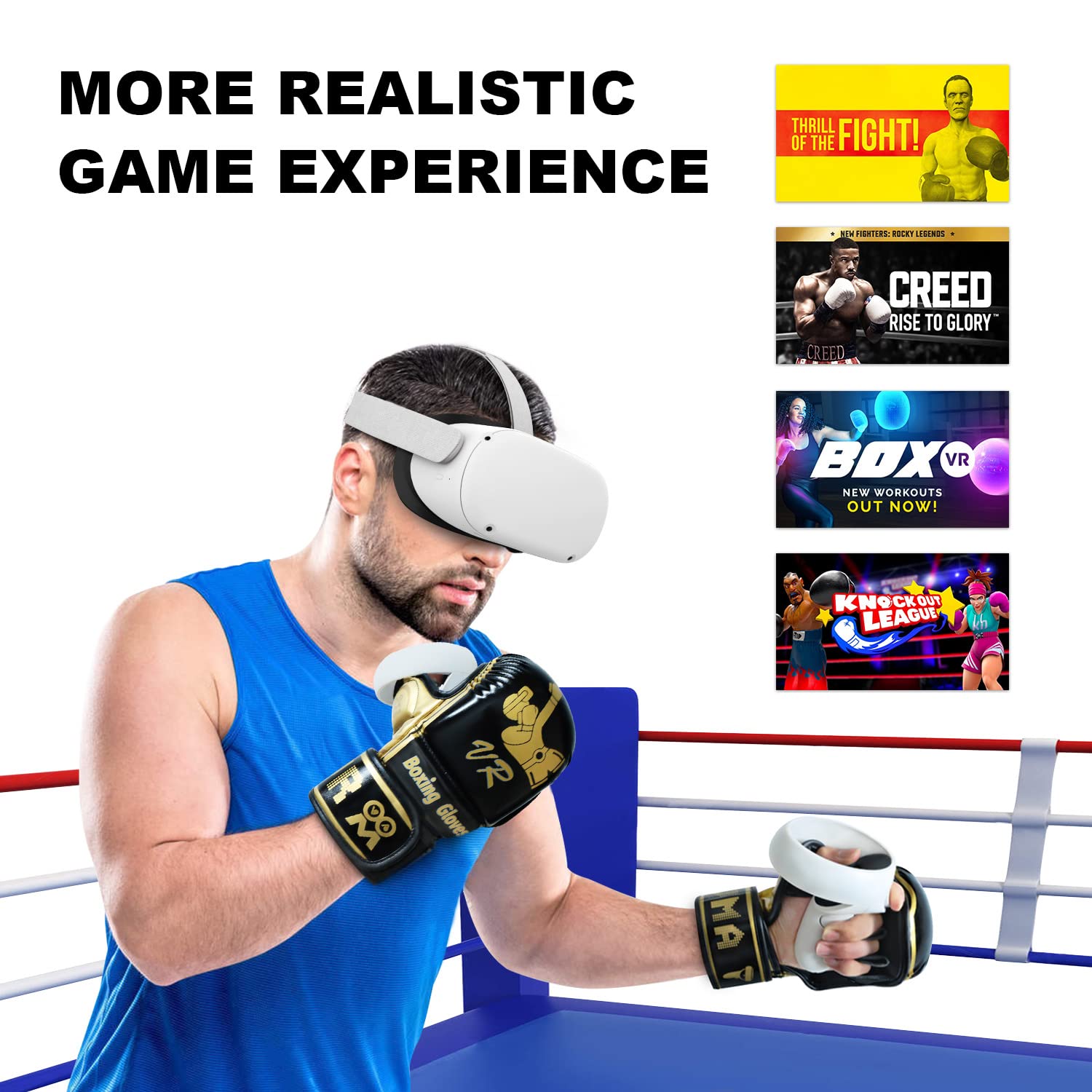 AMVR Boxing Gloves for Meta Quest 2/1 or Rift S Touch Controllers, Compatible with Playing Thrill of The Fight or Other VR Boxing Type Games, Making VR Experience More Realistic
