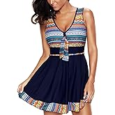 SWSMCLT Women's One Piece Swimdress Skirted Swimsuit Long Torso Tummy Control Bathing Suit