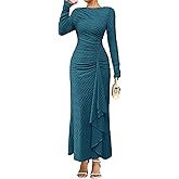 MITILLY Women Bodycon Maxi Dress Fall 2025 Long Sleeve Ruched Textured Ruffle Cocktail Formal Wedding Guest Long Dresses