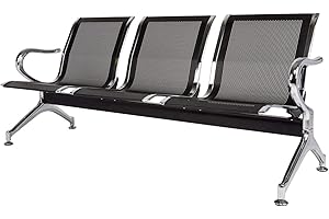 buenotoys 3-Seat Waiting Room Chairs - Waiting Room Bench with Arms Airport Reception Bench Guest Reception Chairs Lobby Bench Waiting Area for Airport Market Bank Hospital School Barbersho, Black