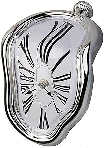 FAREVER Melting Clock, Salvador Dali Watch Melted Clock for Decorative Home Office Shelf Desk Table Funny Creative Gift, Silver