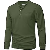 MAGNIVIT Mens Henley Shirts Long Sleeve with Pocket Fall Cotton Casual T-Shirts Plain Moisture Wicking Tee with 3 Button