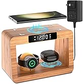 HQOBZX Bamboo Wireless Charger Station for Samsug Galaxy, for Samsun High Speed Charging Station, Wireless Phone Charger Station, Wireless Charger for Samsun Watch (with Alarm Clock for Samsung)