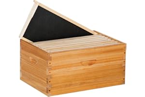 THXBEES Bee Boxes and Frames 8 Frame Langstroth Deep Brood Box Dipped in 100% Beeswax Includes Frames and Beeswax Coated Foundation Sheet