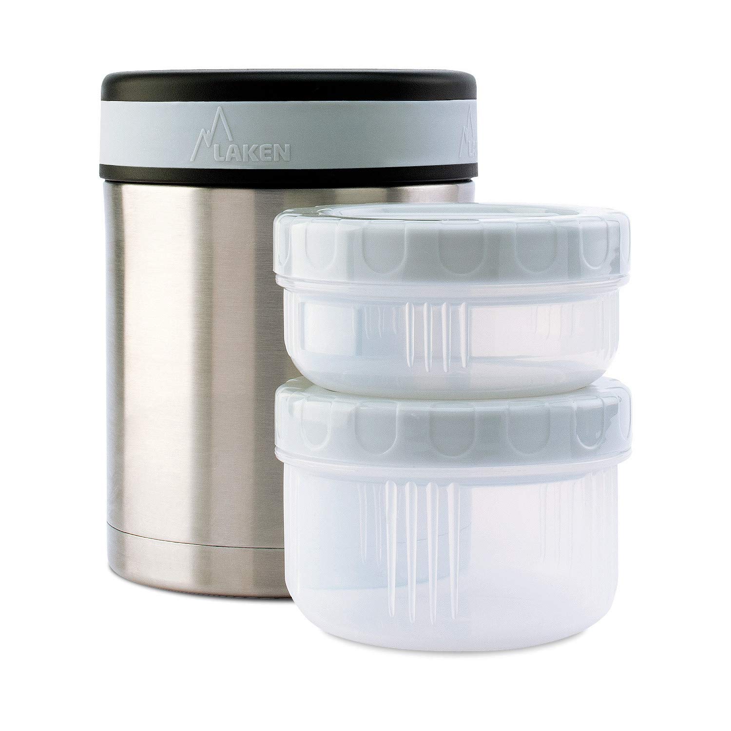 Laken Thermal Insulated Stainless Steel Food Flask 1 Litre + 2 PP Containers, Plain