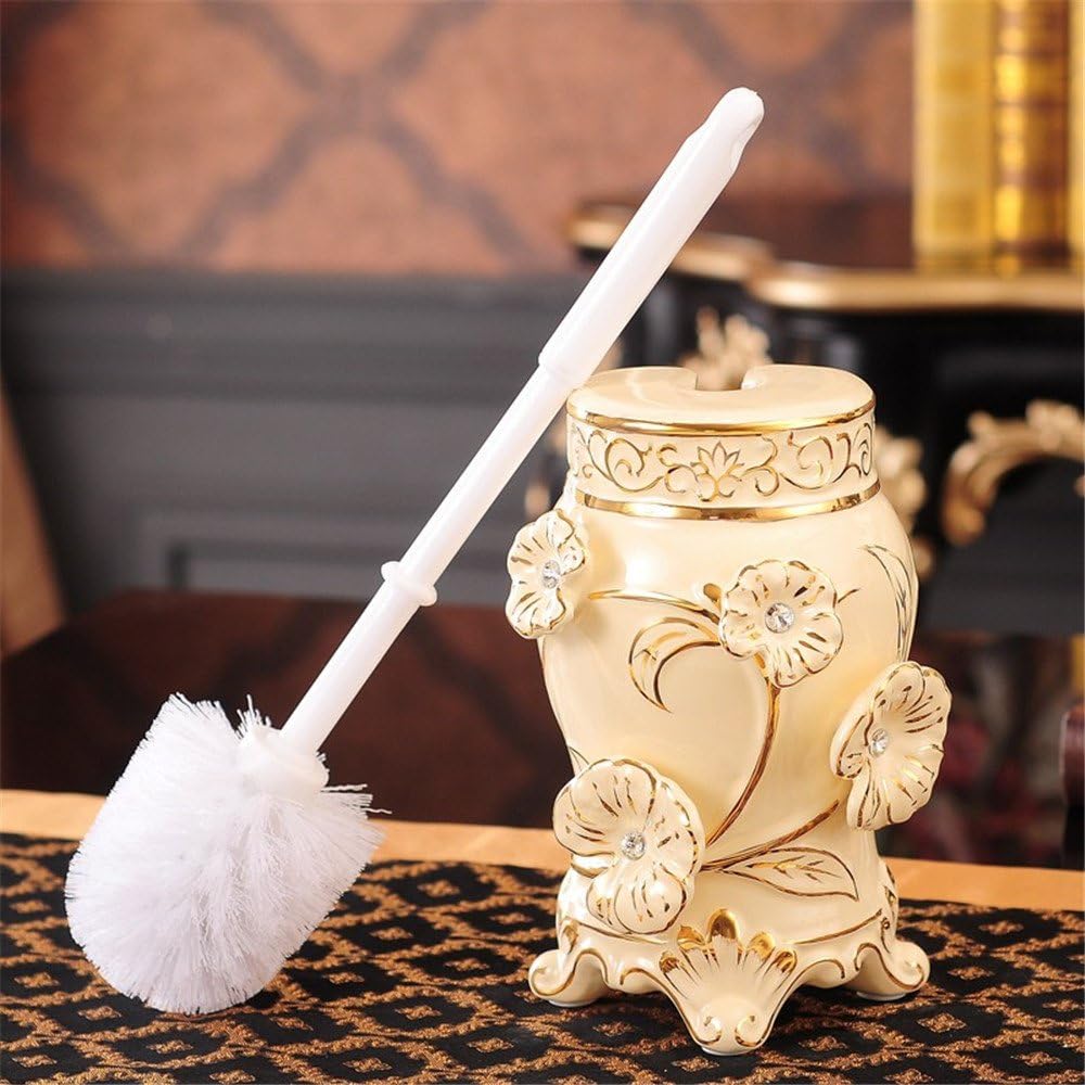 MIWANG Continental Ceramic Toilet Brush Kit, Simple Creative Toilet Urinal Cleaning Brush Toilet Bath Soft Toilet Brush Base
