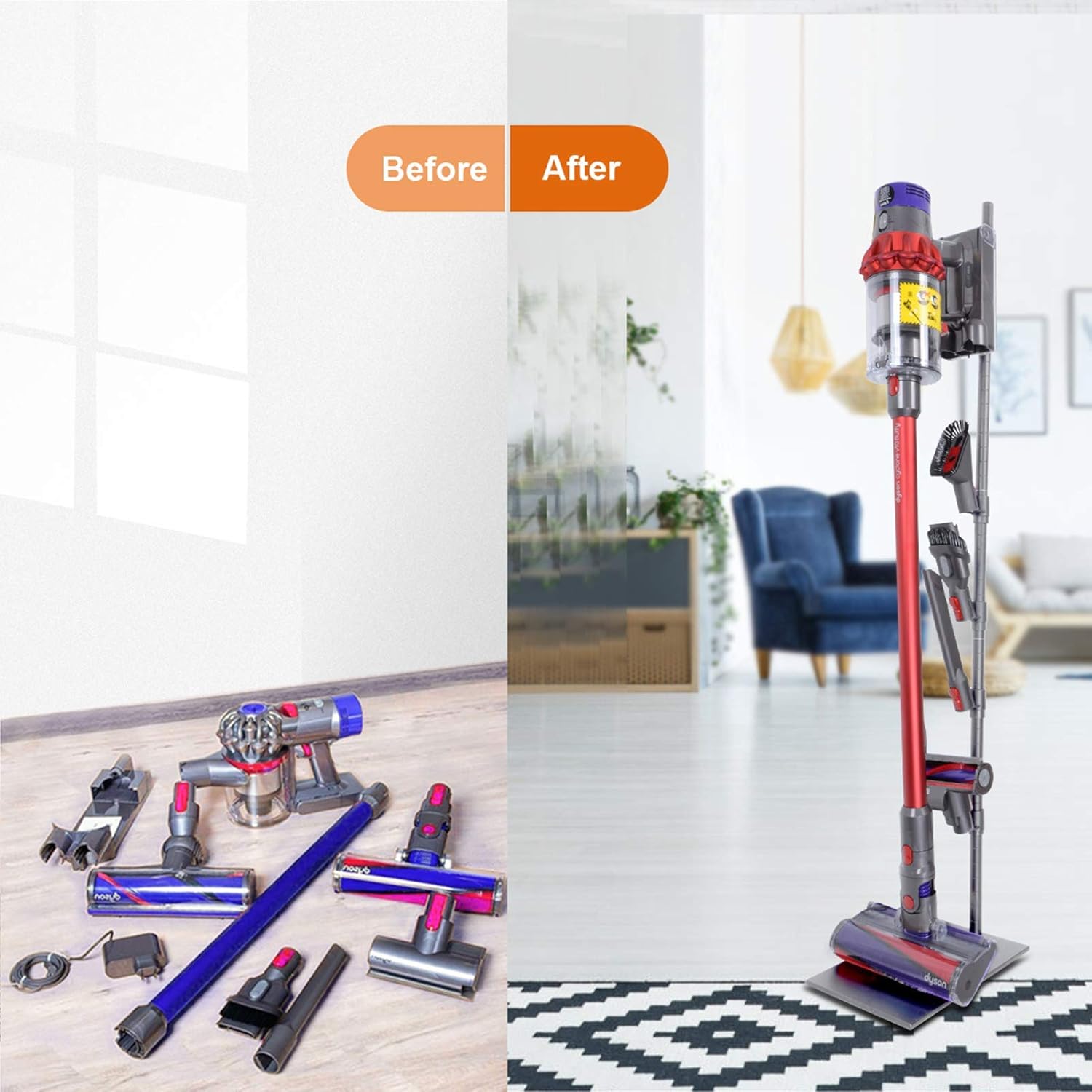 Upgraded Vacuum Accessory Stand for Dyson V11 V10 V8 V7 V6, Docking Station Holder for Dyson Cordless Vacuum Cleaners and Accessories, Metal Organizer Bracket with 6 Hooks, Silver Gray: Home & Kitchen