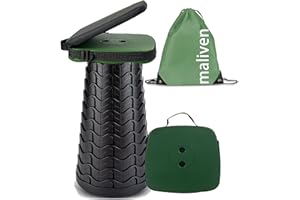 maliven Collapsible Camping Stool with Seat Cushion & Nylon Bag, Square Portable Telescopic Stool, Lightweight Sturdy Foldable Stool for Camp Fishing Picnic, Max Load 550 lb