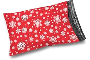 Shop4Mailers 10 x 13 Christmas Snowflake Winter Holiday Poly Mailer Bags Red Waterproof Shipping Mailing Envelopes 2 Mil – Permanent Adhesive Seal (100 Pack, Snowflake)