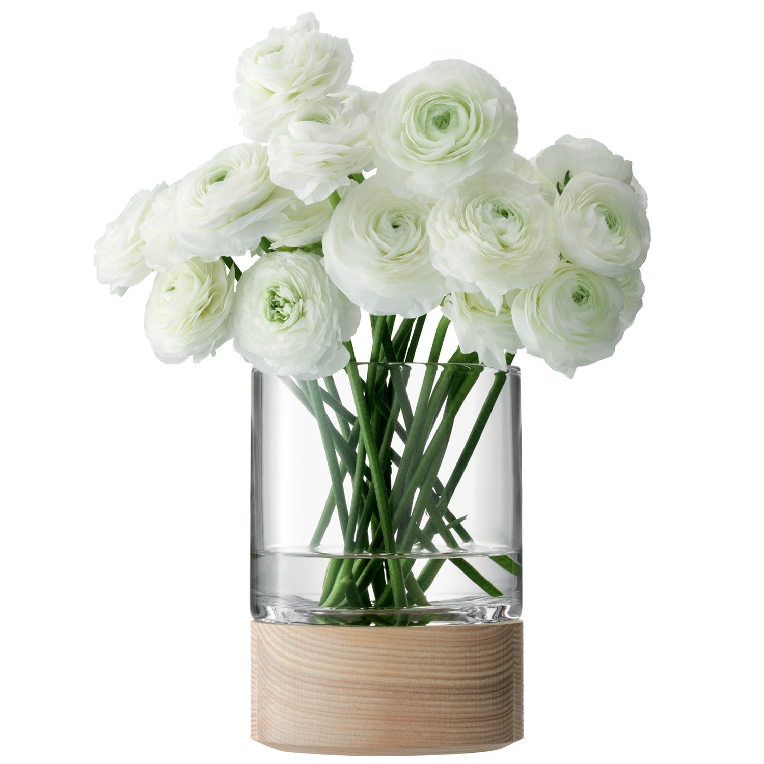 LSA International Lotta Vase/Lantern Clear & Ash Base H18cm| 1 Unit | Mouthblown & Handmade Glass | Hand Planed Wood | LW20