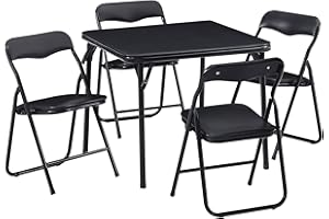 VECELO Kids Folding Activity Table and Chairs 5 Piece Set, Portable, with Ultra Soft Padded Cushion, Classic Black