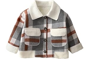 Kids Girls Plaid Fleece Lined Jacket Sherpa Single Breasted Lapel Long Sleeve Coat Fall Winter Cute Outwear