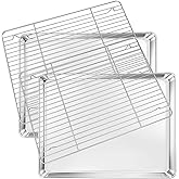 Deedro Baking Sheet with Rack Set [2 Sheets + 2 Racks], Stainless Steel Baking Pan Cookie Sheets Oven Tray with Cooling Rack, 16 x 12 x 1 Inch, Heavy Duty, Non-toxic, Easy Clean