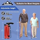 SupreGear Adjustable Folding Walking Stick Red Lightweight 4-Section Cane view 2