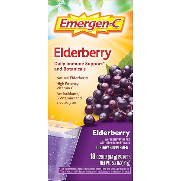 EMERGEN-C ELDERBERRY FIZZY DRINK MIX, ELDERBERRY IMMUNE SUPPORT, NATURAL FLAVORS, WITH HIGH POTENCY VITAMIN C, 18 COUNT