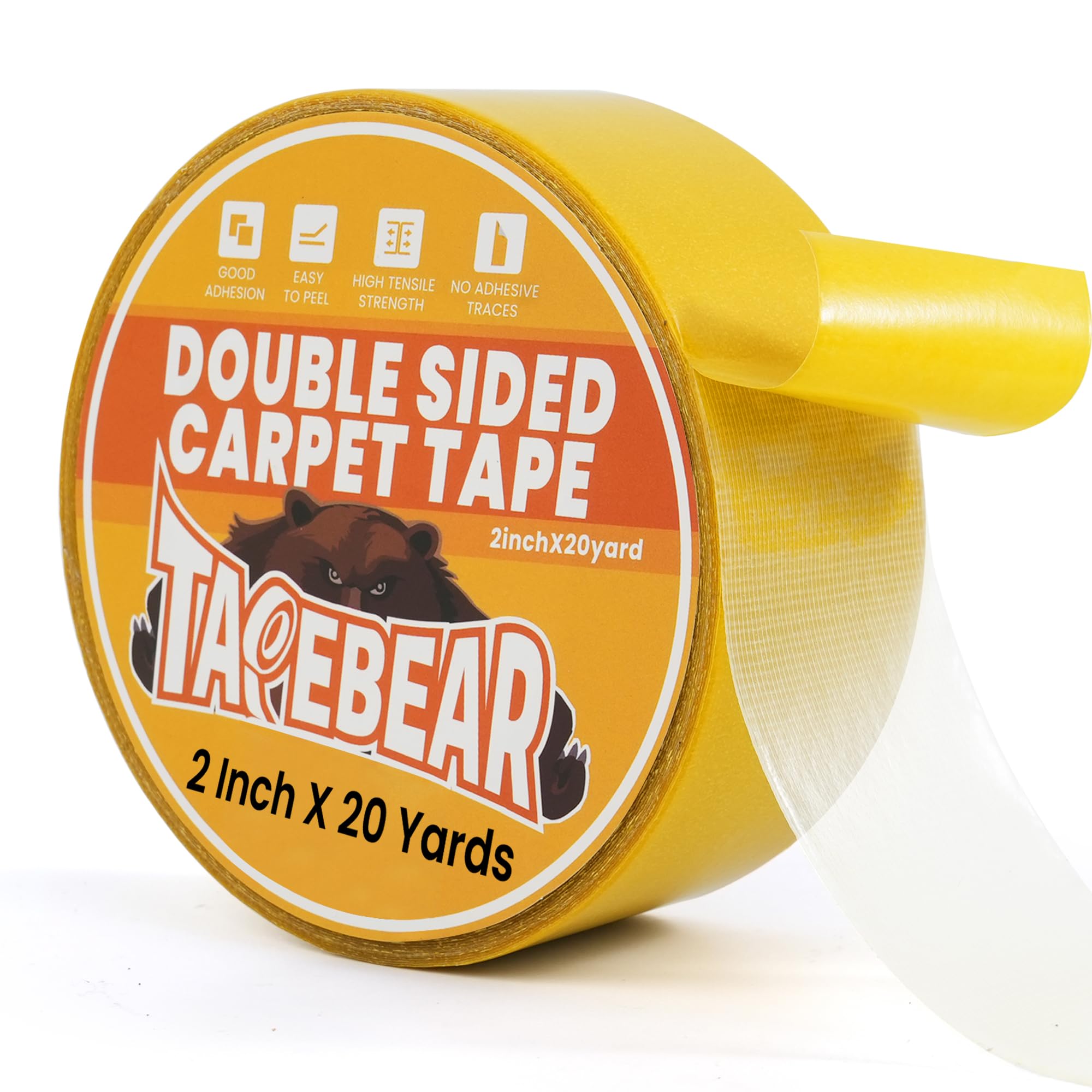 TAPEBEAR Heavy-Duty Double Side Carpet Tape 50mm x 18m, Removable Carpet Tape for Area Rugs, Multipurpose Gripper Non Slip Tape for Wood Floor and Outdoor Rugs, Residue-Free, 2inch X 20yard