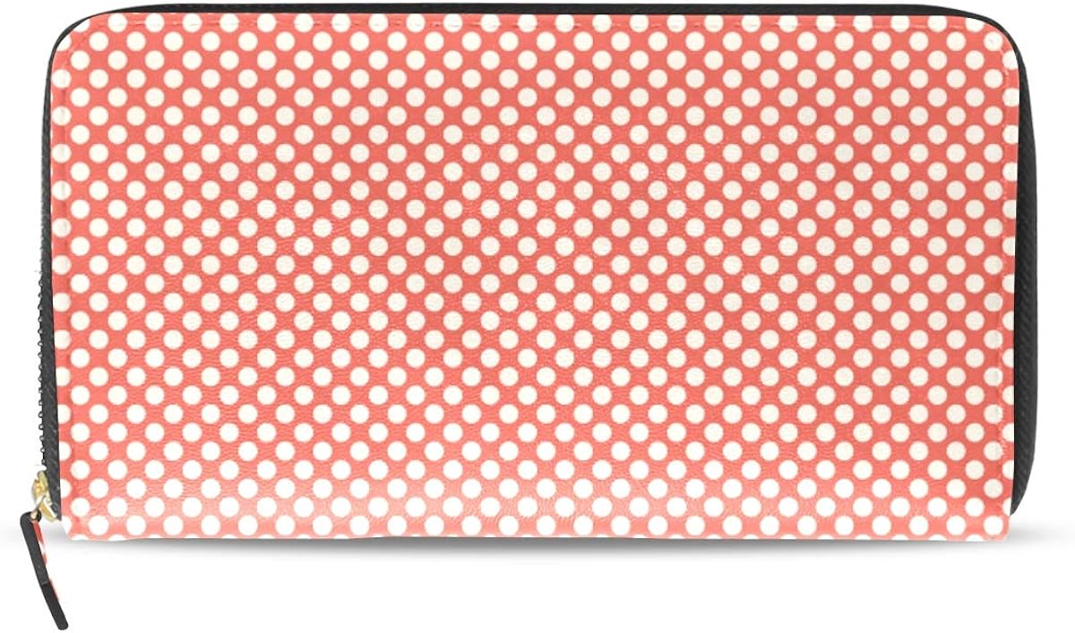 Women Wallet Purse Clutch Bag Zipper Polka Dots Simple Pattern Leather