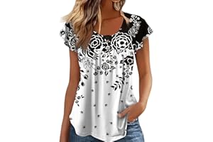 EOPUING Womens Ruffle Sleeve Tee Shirts Summer Button Up Henley Top Dressy Blouses Loose fit Graphic Tunics with Leggings