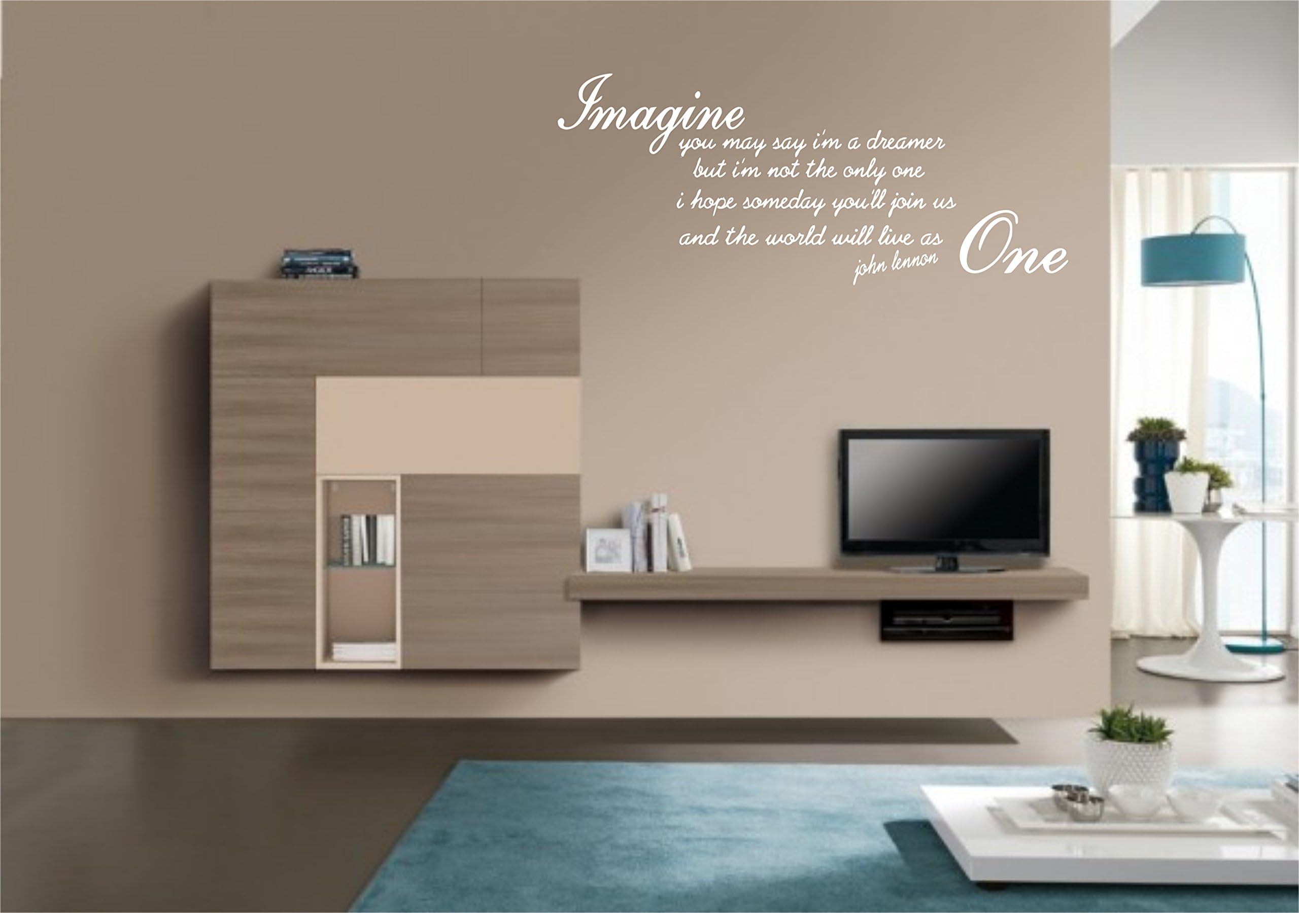 John Lennon Imagine Lyrics Quote Wall Art Decal Sticker NQ6 (Small: 53cm - 24cm, White)