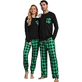 Elsameel Christmas Pajamas Set Women & Men 2 Piece Buffalo Plaid Pajama Pants Fleece Tops For Couple & Family PJs Loungewear