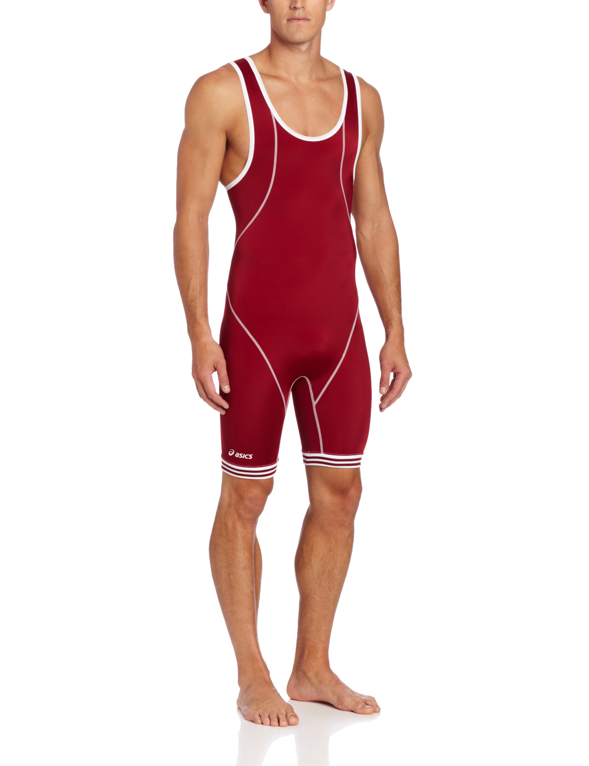 ASICS Men's Snap Down Wrestling Singlet (Cardinal/White), Medium on