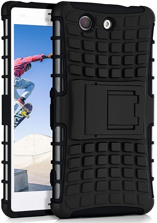 ONEFLOW Sony Xperia Z3 Compact | Hülle Silikon Hard-Case Schwarz Outdoor Back-Cover Extrem Stoßfest Schutzhülle Grip Handyhül
