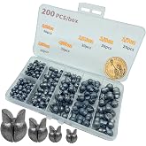 DAMIDEL 200Pcs/Box Big Size Removable Split Shot Fishing Sinkers(1/7oz,1/9oz,1/10oz,4/50oz,1/25oz,1/50oz Mixed)，Adjust Open Mouth Design Fishing Weights Clip for Freshwater Saltwater