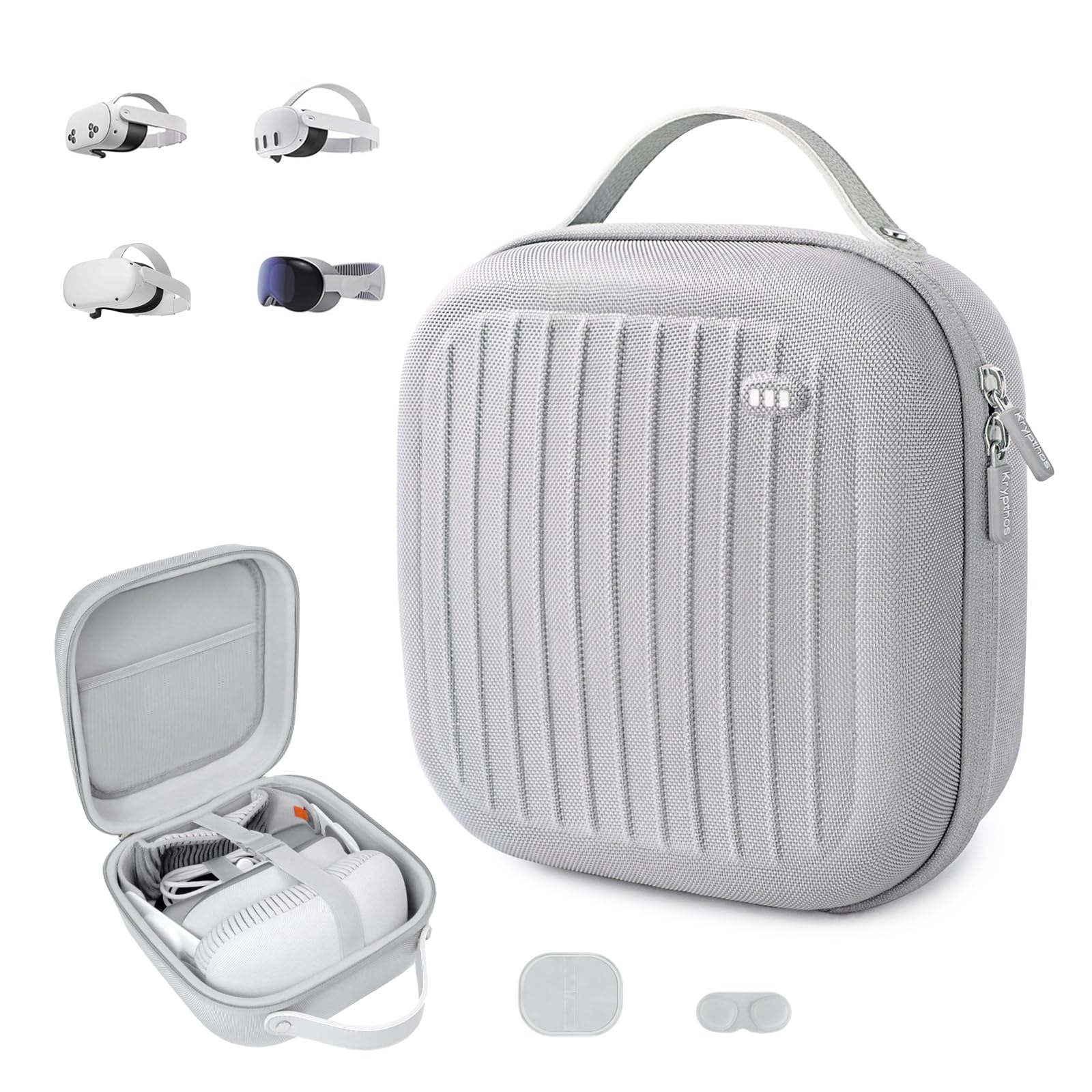 Hard Carrying Case Compatible with Meta Quest 3S/Quest 3/Quest 2/Vision Pro, Portable VR Gaming Headset and Touch Controllers Case with Lens Protector, Suit for Travel and Home Storage-Gray