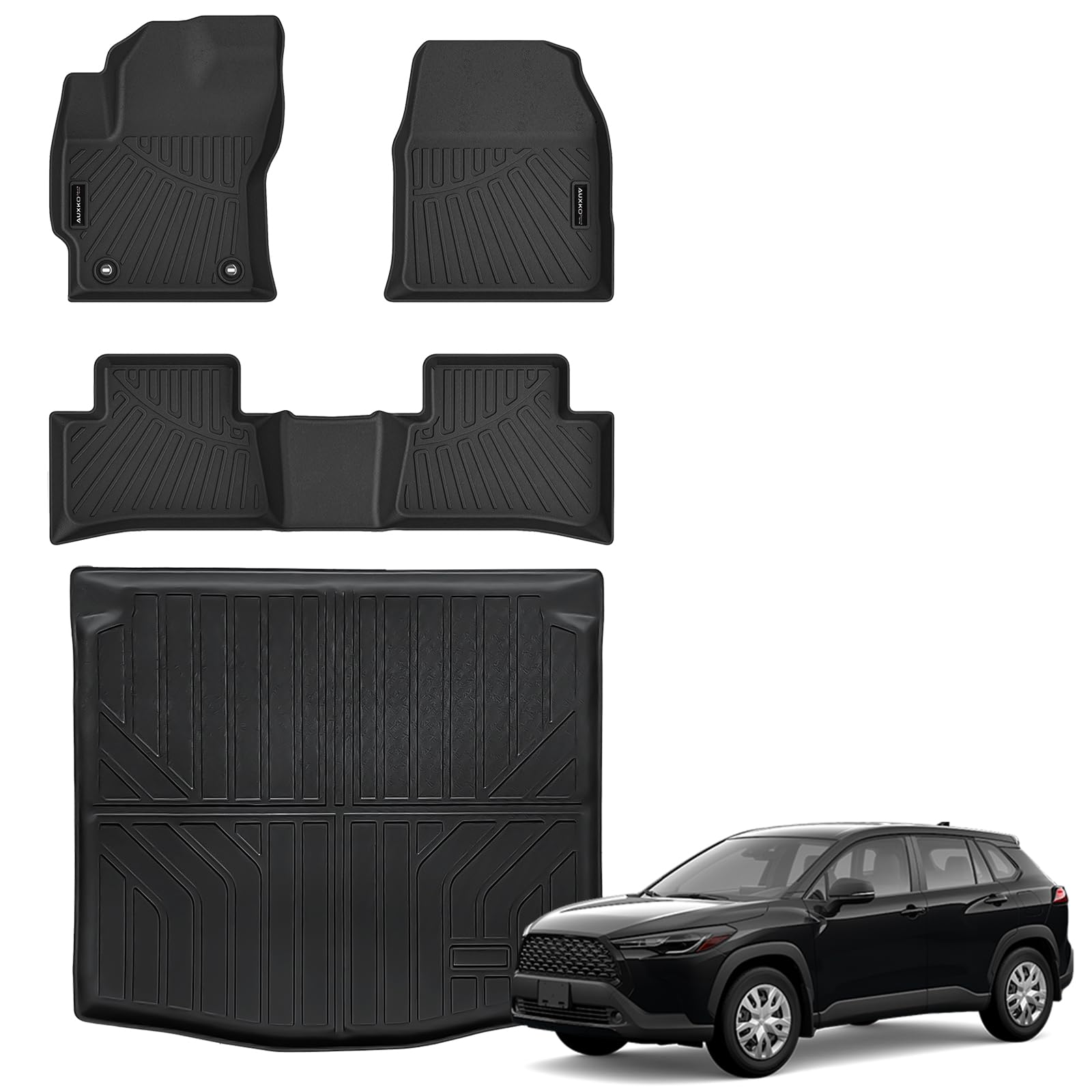Auxko All Weather Floor Mats Cargo Mat Fit for Toyota Corolla Cross FWD Gas & AWD Hybrid 2025 2024 2023 2022 (Not for 2025 HEV SE) TPE Liners Accessories Guard Odorless Anti-Slip Floor & Cargo Liners Image